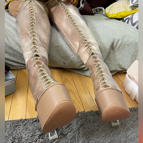 - 💙 NUDE  Platform THIGH HIGH LACE UP Boot SHOES *NEW* - Picture 6 of 17